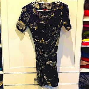 Vintage Vivienne Tam Black Gold Purple Sheer Lined Mini Dress size P/S
